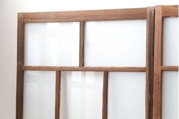 アンティーク 古い木味のガラス戸 4枚セット(2)(引き戸)