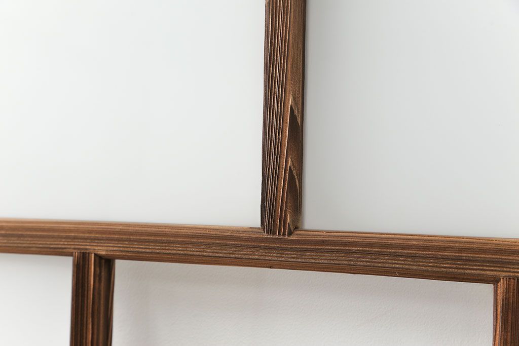 アンティーク 古い木味のガラス戸 4枚セット(2)(引き戸)