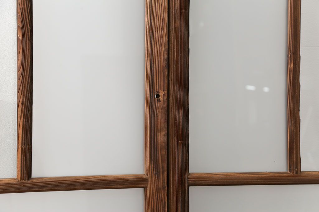 アンティーク 古い木味のガラス戸 4枚セット(2)(引き戸)