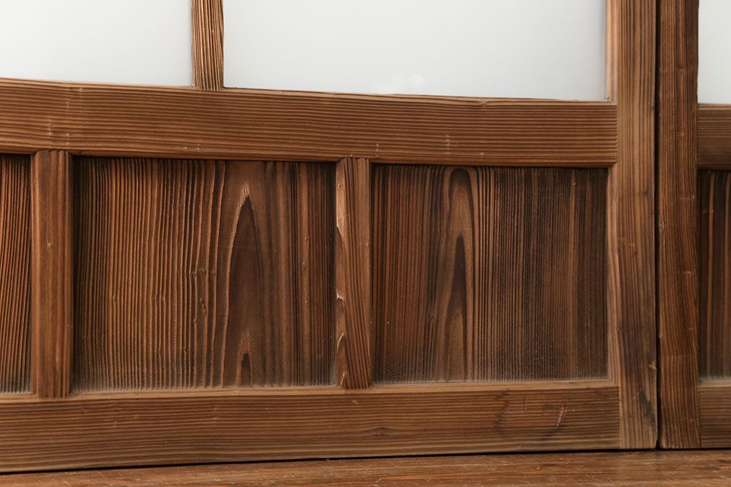 アンティーク 古い木味のガラス戸 4枚セット(2)(引き戸)