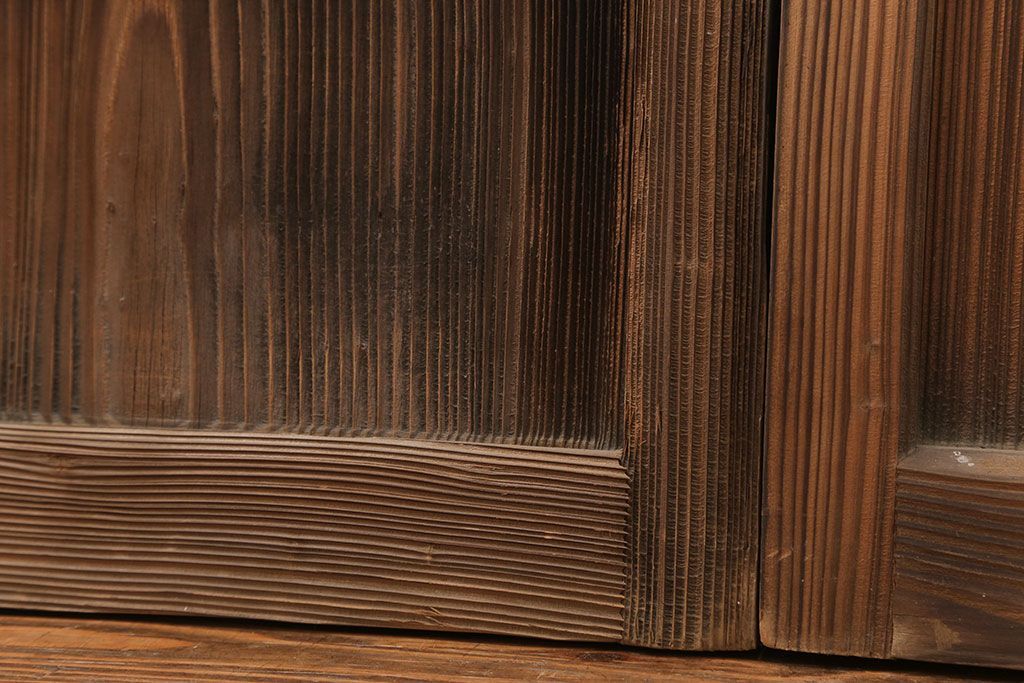 アンティーク 古い木味のガラス戸 4枚セット(2)(引き戸)