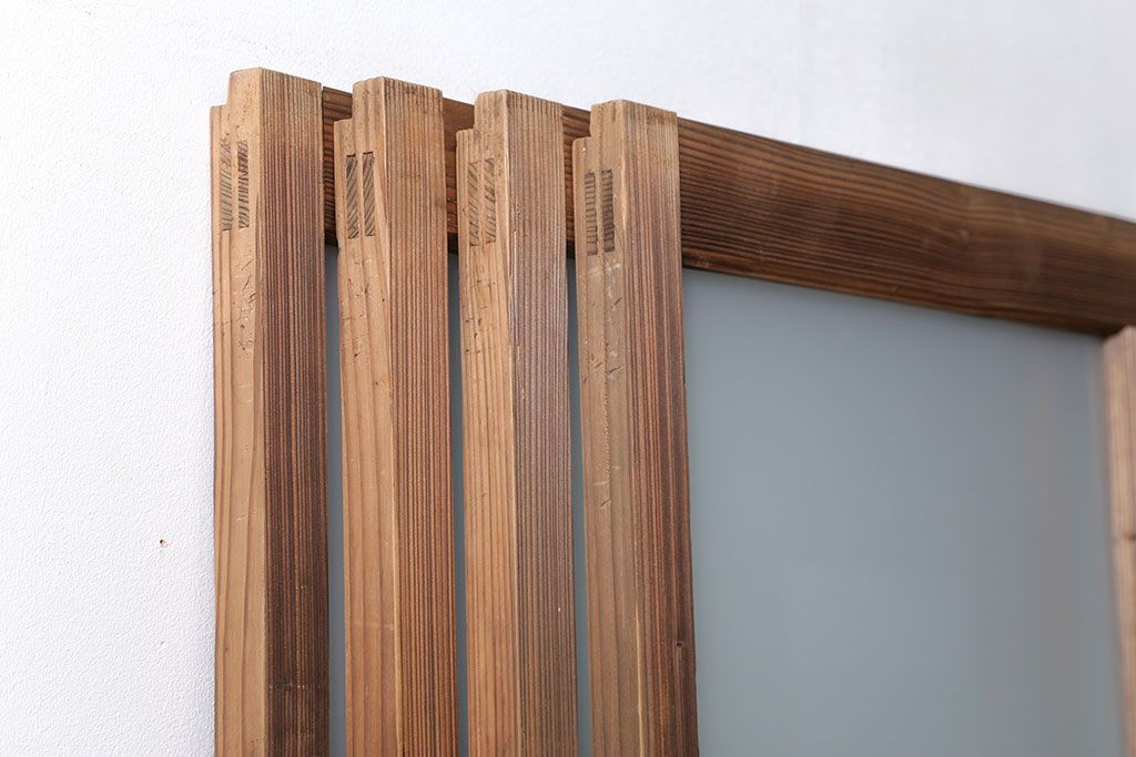 アンティーク 古い木味のガラス戸 4枚セット(2)(引き戸)