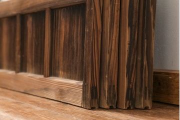 アンティーク 古い木味のガラス戸 4枚セット(2)(引き戸)