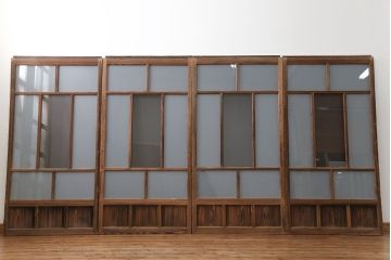 アンティーク 古い木味のガラス戸 4枚セット(2)(引き戸)