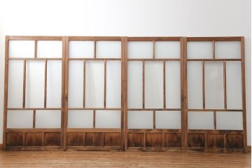 アンティーク 古い木味のガラス戸 4枚セット(2)(引き戸)