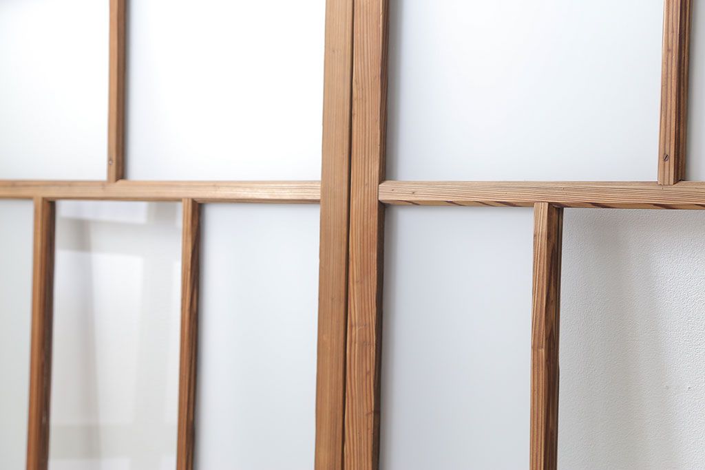 アンティーク 古い木味のガラス戸 4枚セット(2)(引き戸)