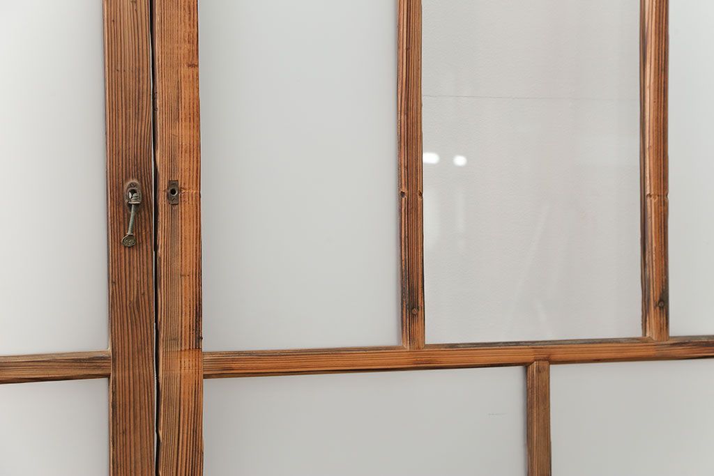 アンティーク 古い木味のガラス戸 4枚セット(2)(引き戸)