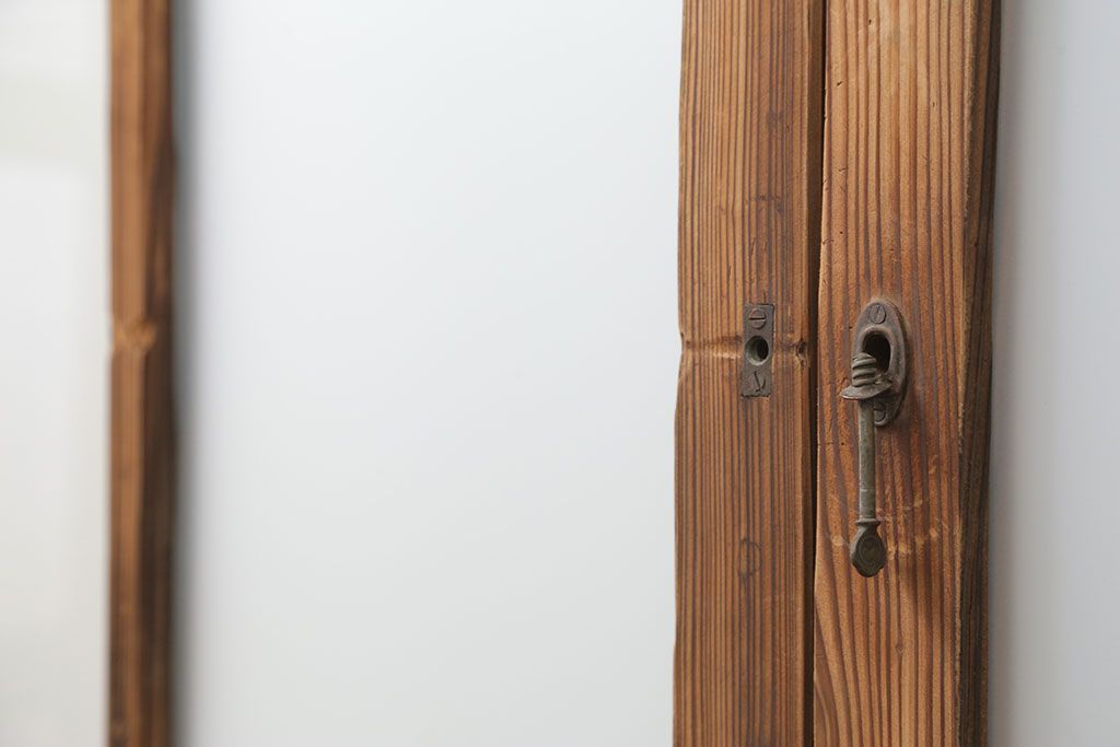 アンティーク 古い木味のガラス戸 4枚セット(2)(引き戸)