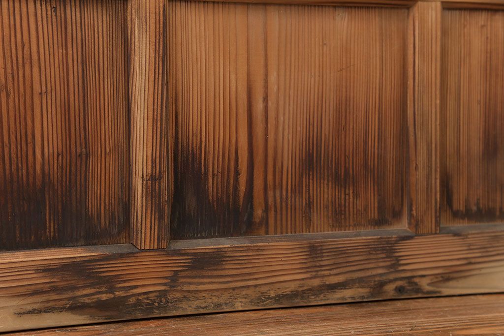 アンティーク 古い木味のガラス戸 4枚セット(2)(引き戸)