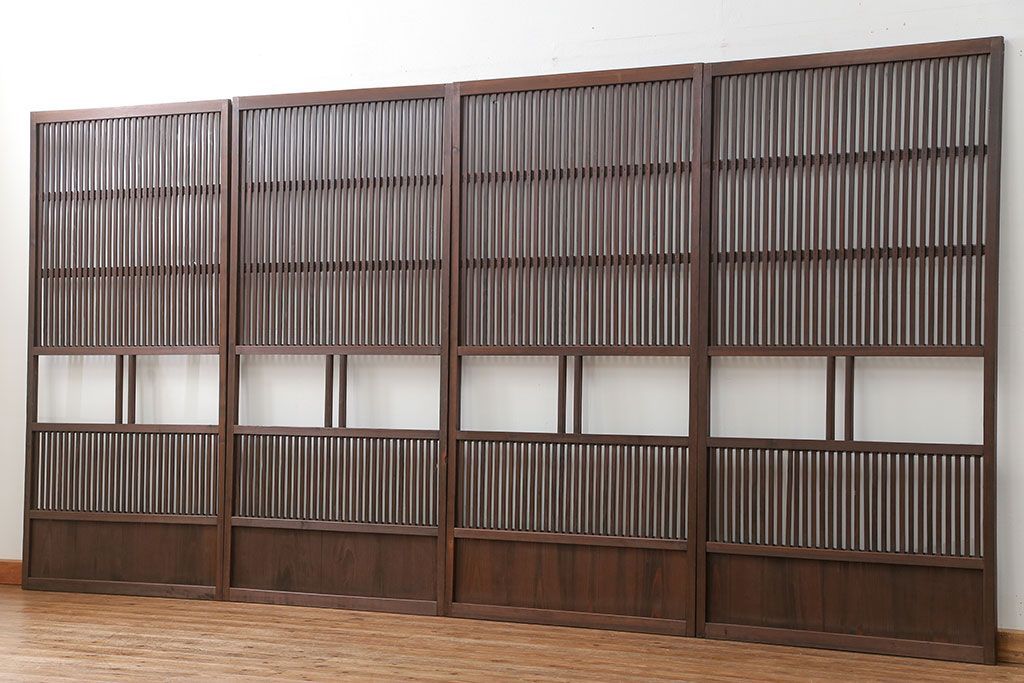 古民具・骨董 味のあるガラス入り格子戸 4枚セット(引き戸、ガラス戸)