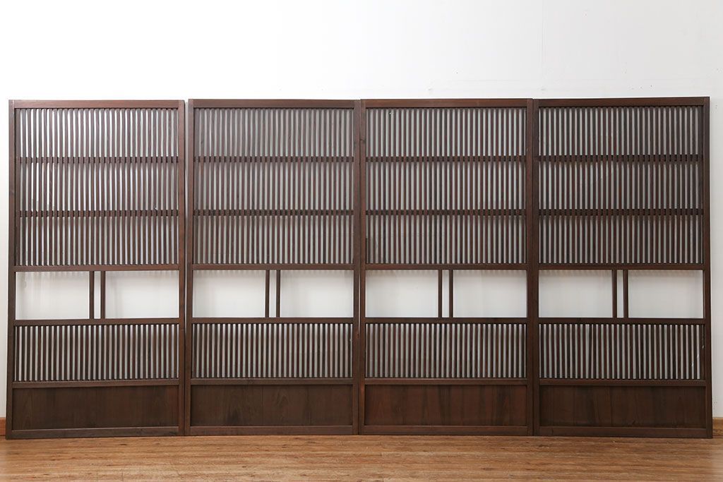 古民具・骨董 味のあるガラス入り格子戸 4枚セット(引き戸、ガラス戸)