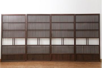 古民具・骨董 味のあるガラス入り格子戸 4枚セット(引き戸、ガラス戸)