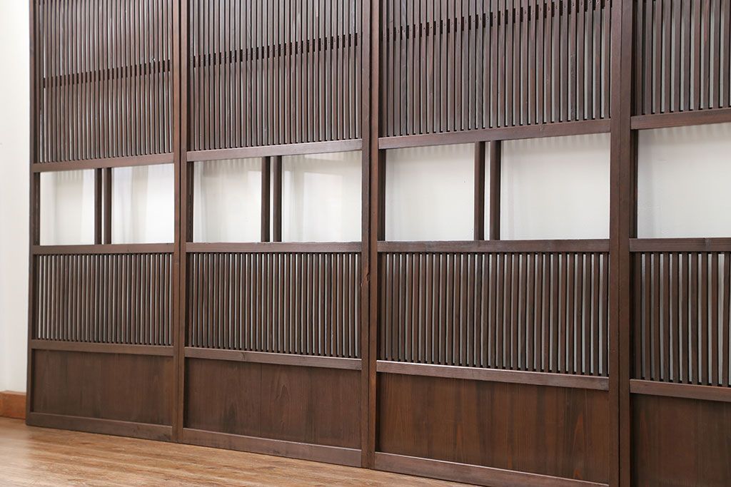 古民具・骨董 味のあるガラス入り格子戸 4枚セット(引き戸、ガラス戸)