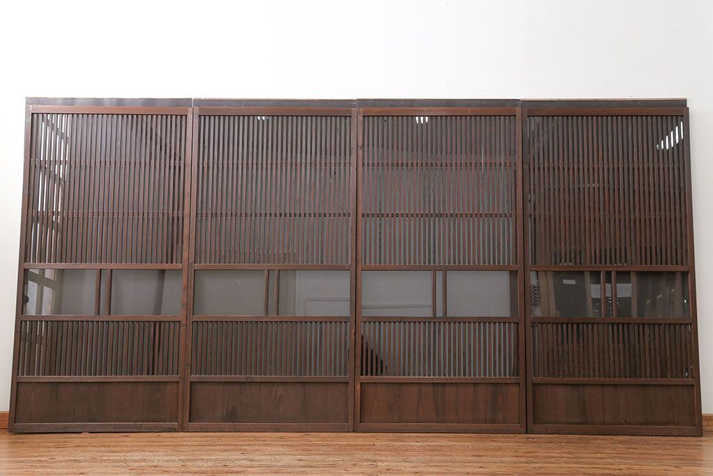 古民具・骨董 味のあるガラス入り格子戸 4枚セット(引き戸、ガラス戸)