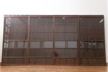 古民具・骨董 味のあるガラス入り格子戸 4枚セット(引き戸、ガラス戸)