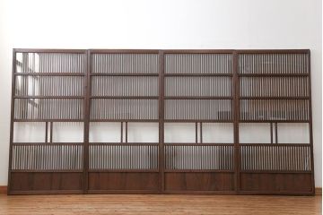 古民具・骨董 味のあるガラス入り格子戸 4枚セット(引き戸、ガラス戸)