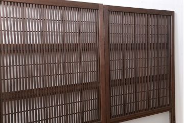 古民具・骨董 裏障子付きの格子戸 2枚セット(和風建具、引き戸)