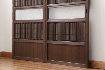 古民具・骨董 裏障子付きの格子戸 2枚セット(和風建具、引き戸)