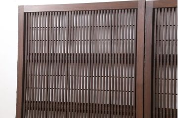 古民具・骨董 裏障子付きの格子戸 2枚セット(和風建具、引き戸)