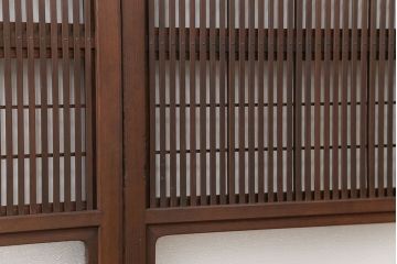 古民具・骨董 裏障子付きの格子戸 2枚セット(和風建具、引き戸)