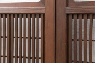 古民具・骨董 裏障子付きの格子戸 2枚セット(和風建具、引き戸)
