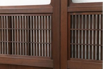 古民具・骨董 裏障子付きの格子戸 2枚セット(和風建具、引き戸)