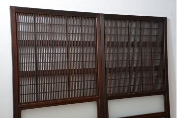 アンティーク 腰板欅材の上質な裏障子付き格子戸　2枚セット　(和風建具、引き戸)