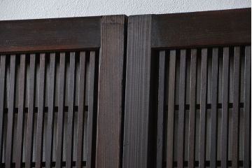 アンティーク 腰板欅材の上質な裏障子付き格子戸　2枚セット　(和風建具、引き戸)