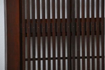 アンティーク 腰板欅材の上質な裏障子付き格子戸　2枚セット　(和風建具、引き戸)