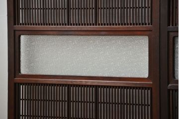 アンティーク 腰板欅材の上質な裏障子付き格子戸　2枚セット　(和風建具、引き戸)