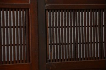 アンティーク 腰板欅材の上質な裏障子付き格子戸　2枚セット　(和風建具、引き戸)