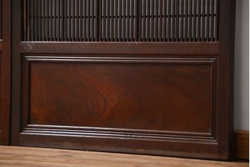 アンティーク 腰板欅材の上質な裏障子付き格子戸　2枚セット　(和風建具、引き戸)