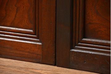 アンティーク 腰板欅材の上質な裏障子付き格子戸　2枚セット　(和風建具、引き戸)