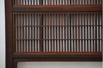 アンティーク 腰板欅材の上質な裏障子付き格子戸　2枚セット　(和風建具、引き戸)