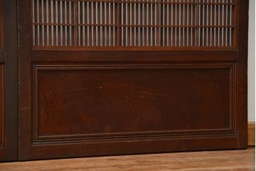 アンティーク 腰板欅材の上質な裏障子付き格子戸　2枚セット　(和風建具、引き戸)