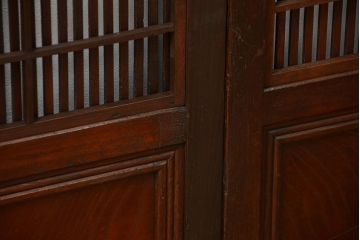 アンティーク 腰板欅材の上質な裏障子付き格子戸　2枚セット　(和風建具、引き戸)