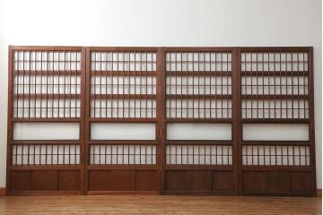 アンティーク 裏障子付きのスッキリとした格子戸 4枚セット(和風建具)