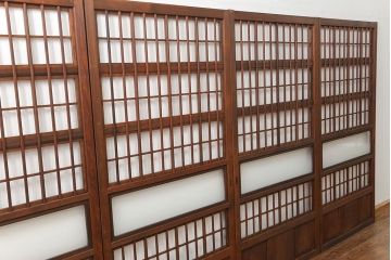 アンティーク 裏障子付きのスッキリとした格子戸 4枚セット(和風建具)