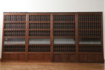 アンティーク 裏障子付きのスッキリとした格子戸 4枚セット(和風建具)