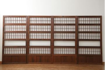 アンティーク 裏障子付きのスッキリとした格子戸 4枚セット(和風建具)
