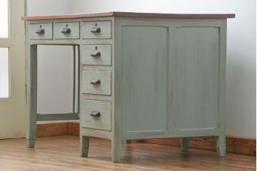 レトロ家具　昭和レトロ アンティークペイントの片袖机(テーブル、作業台)