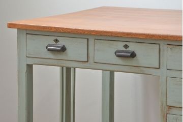 レトロ家具　昭和レトロ アンティークペイントの片袖机(テーブル、作業台)