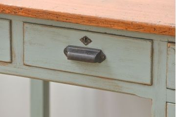 レトロ家具　昭和レトロ アンティークペイントの片袖机(テーブル、作業台)