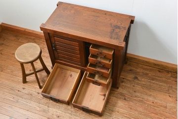 アンティーク家具　古民具・骨董 総欅　越後帳場箪笥(銭戸棚、小箪笥、船箪笥)