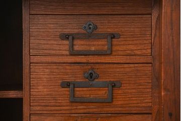 アンティーク家具　古民具・骨董 総欅　越後帳場箪笥(銭戸棚、小箪笥、船箪笥)