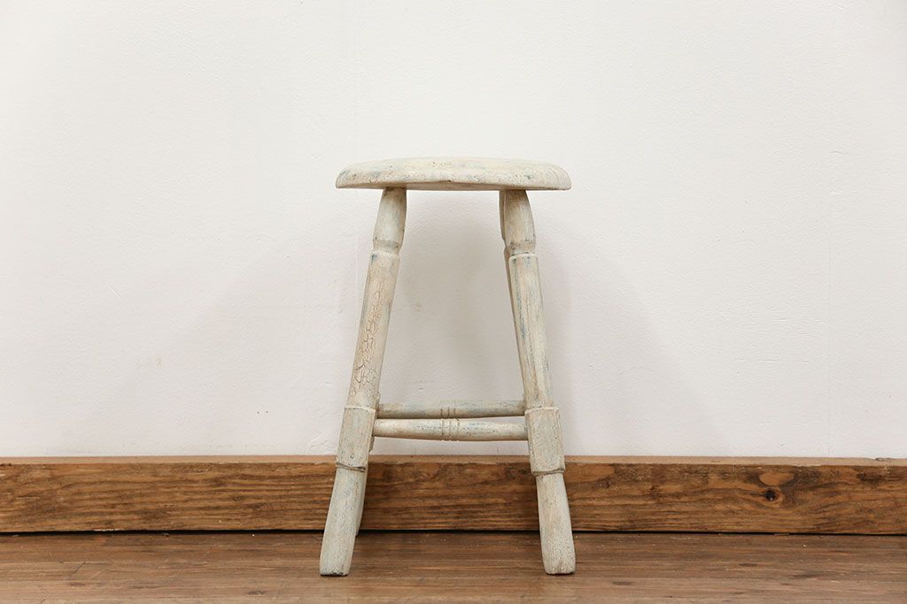 アンティーク家具　アンティークペイント かわいいスツール(1)(丸椅子、イス)