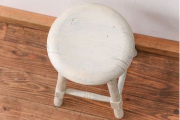 アンティーク家具　アンティークペイント かわいいスツール(1)(丸椅子、イス)