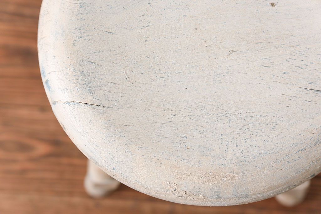 アンティーク家具　アンティークペイント かわいいスツール(1)(丸椅子、イス)