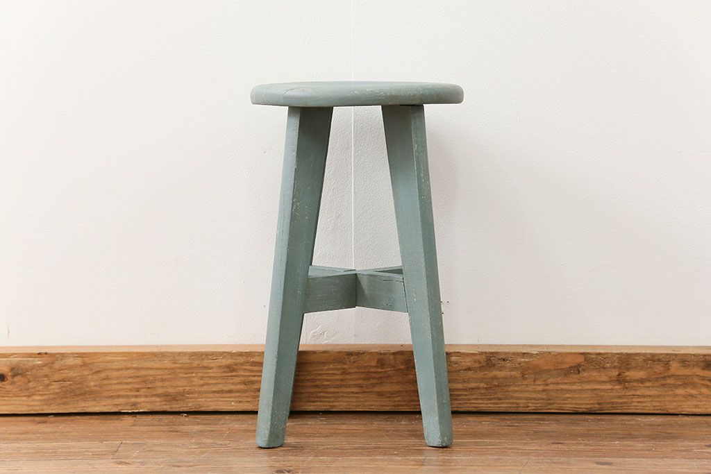 アンティーク家具　アンティークペイント かわいいスツール(2)(丸椅子、イス)