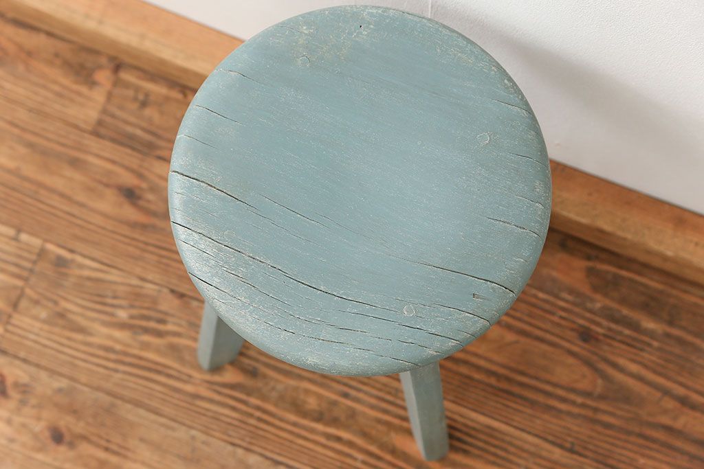 アンティーク家具　アンティークペイント かわいいスツール(2)(丸椅子、イス)